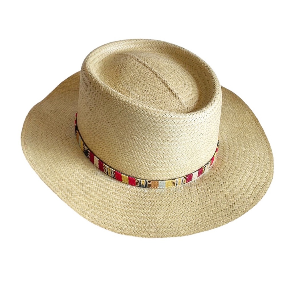 Vintage Kangol Design Straw Boho Chic Fedora Sun Hat